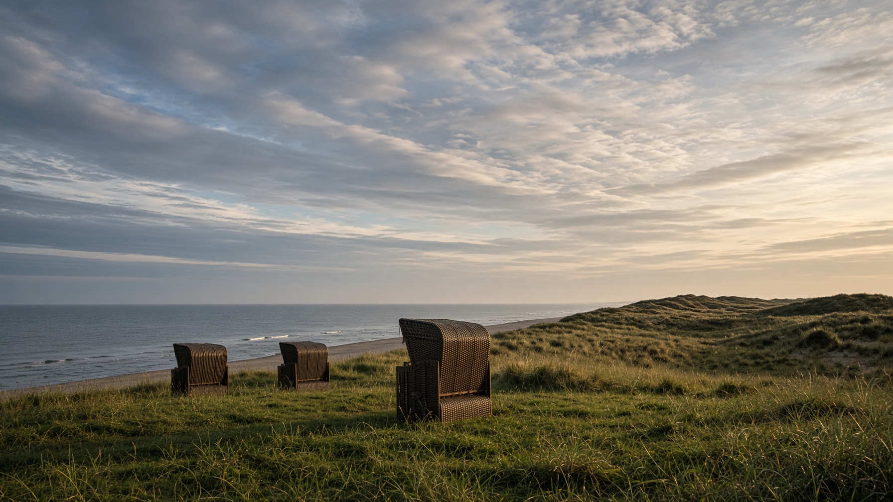 Grünstrand und Strandkörbe an der Nordsee in Friedrichskoog